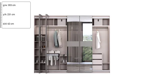Kaşmir 300 cm Sürgülü Akordiyon Dolap