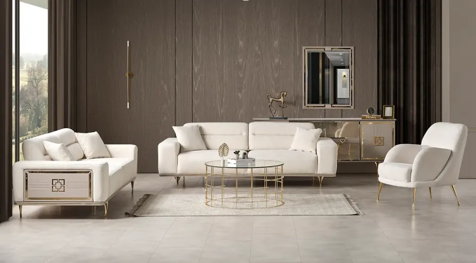 Nesta Gold Metal Leg Sofa Set