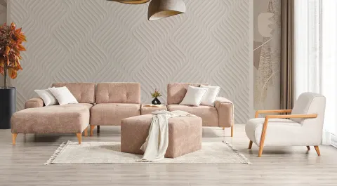 Rolex Wooden Leg Corner Sofa Set