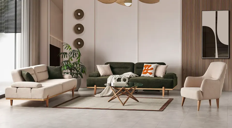 Zara Wooden Leg Sofa Set
