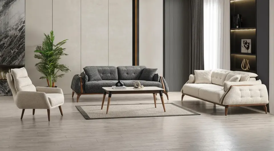 Leon Wooden Leg Sofa Set