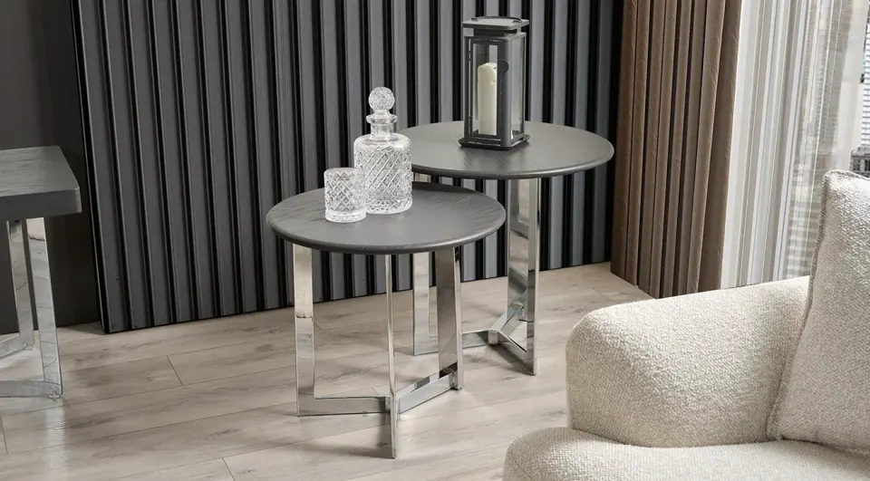 Matera Silver Metal Leg Nesting Table