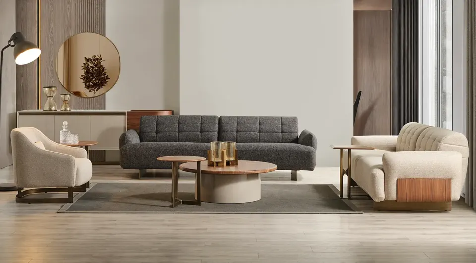 Matera Gold Metal Leg Sofa Set