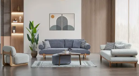 New Aura Wooden Leg Sofa Set