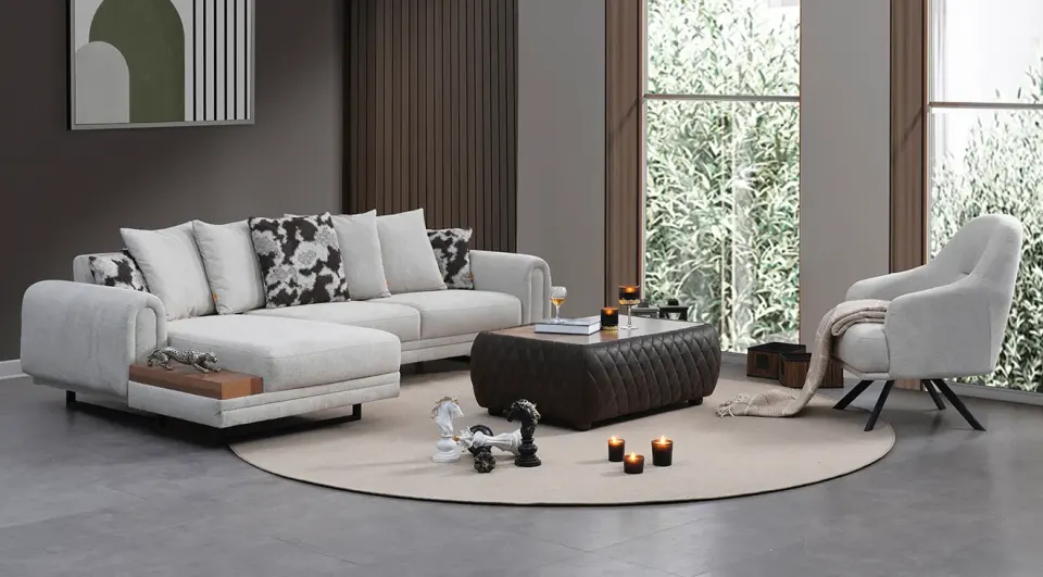 Ruby Metal Leg Corner Sofa Set