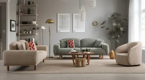 Muya Wooden Legs Sofa Set