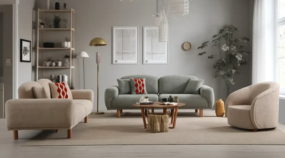 Muya Wooden Legs Sofa Set