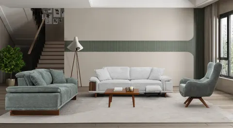 Bugatti Wooden Legs Sofa Set