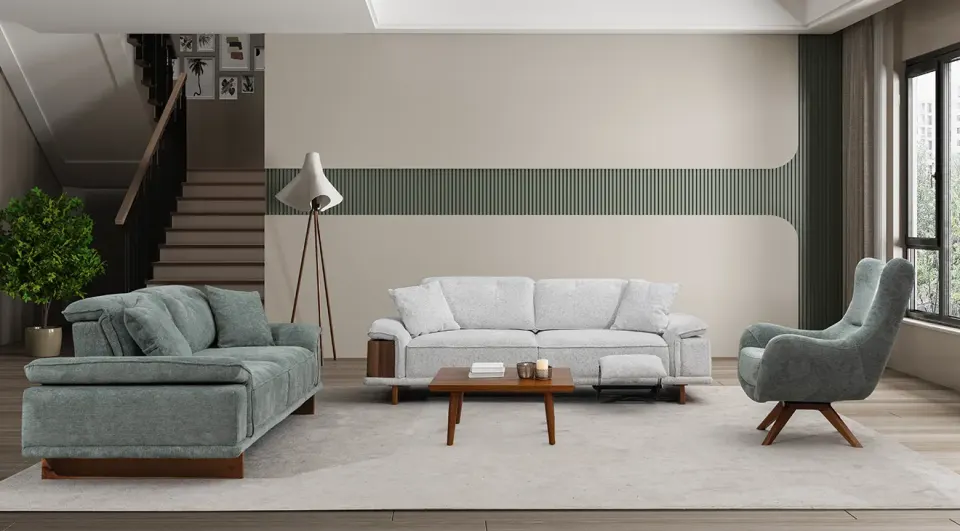 Bugatti Wooden Legs Sofa Set