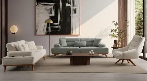 Milano Wooden Leg Bed Modern Sofa Set