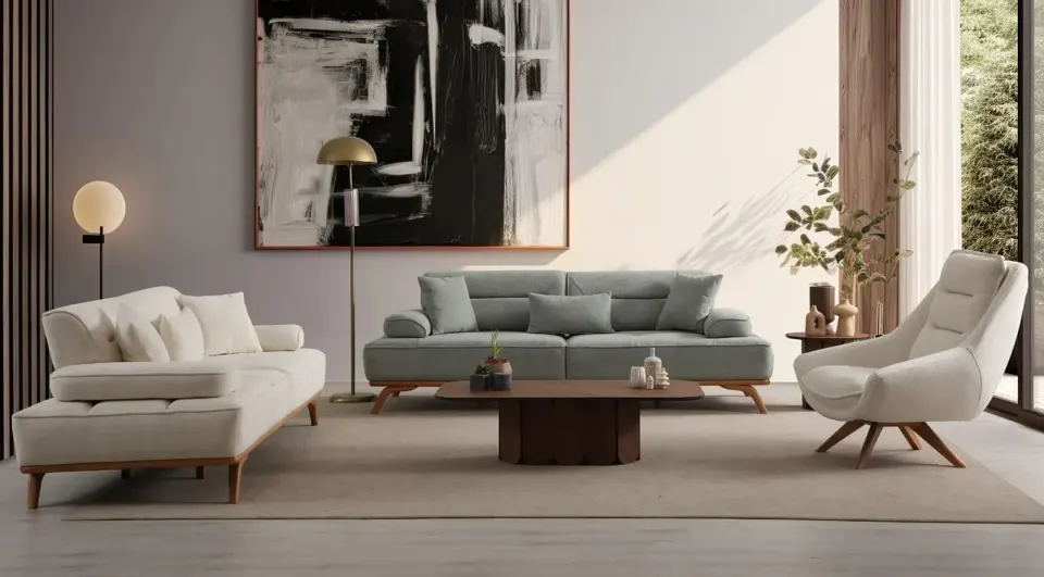 Milano Wooden Leg Bed Modern Sofa Set
