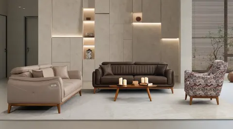 Milas Wooden Leg Sofa Set