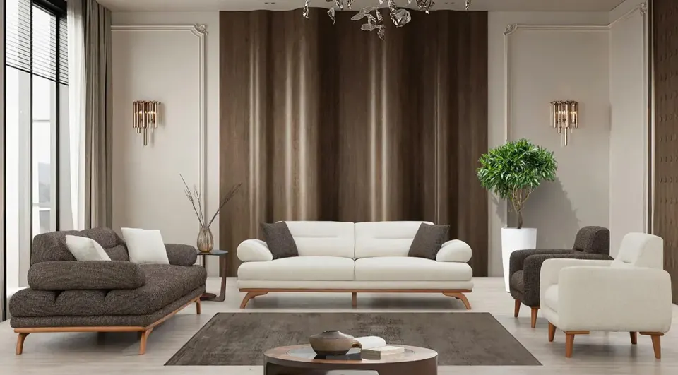 Pars Wooden Leg Sofa Set