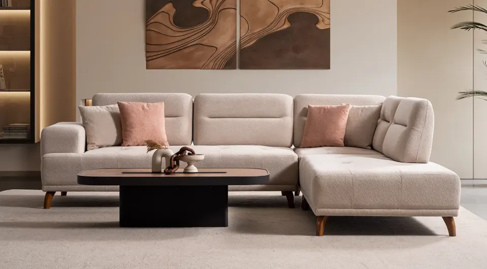 Prada Wooden Legs Corner Sofa Set