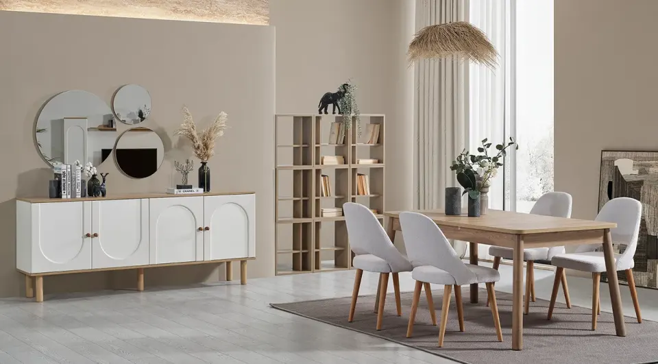 Alfeo Wooden Leg Bohemian Dining Room Set