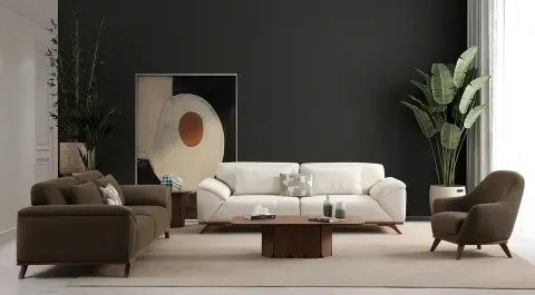 Alfa Wooden Leg Sofa Set