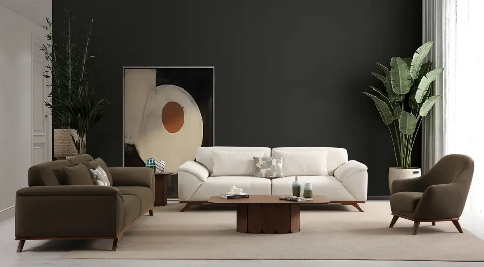 Alfa Wooden Leg Sofa Set
