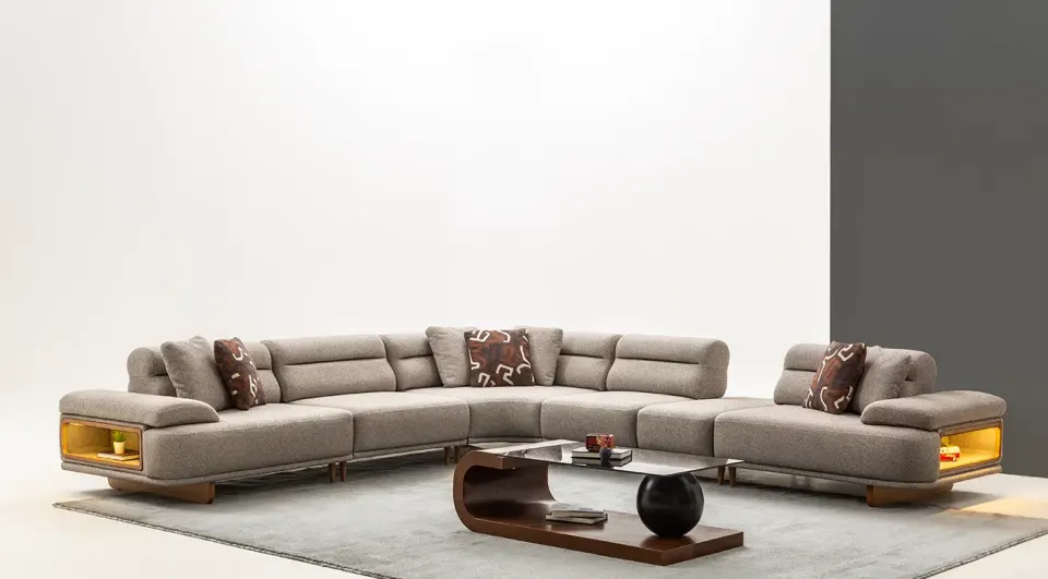 Roma Wooden Leg Corner Sofa Set