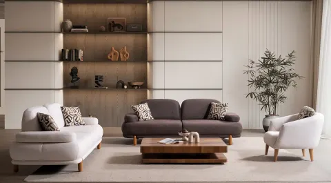 Puffy Wooden Leg Sofa Set