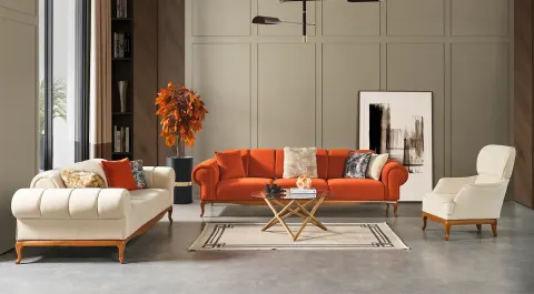 Violet Wooden Leg Sofa Set