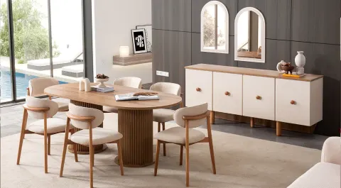 Soft Dining Room Set with Wooden Legs