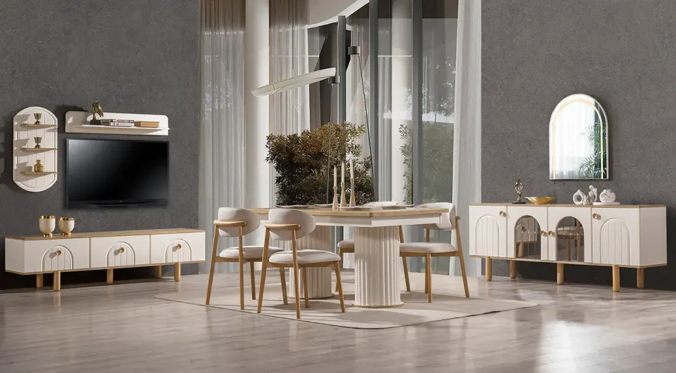 Bohemian Wooden Leg Modern Dining Room Set