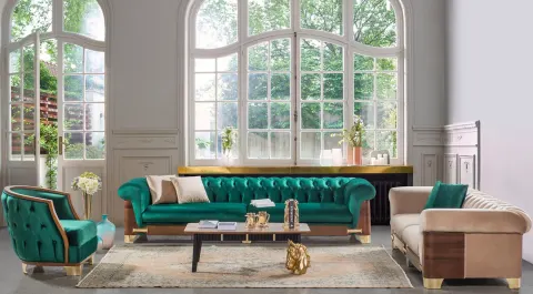 Nish Green Metal Leg Sofa Set