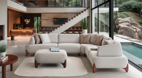 Corner Sofa Set with Soft Wooden Legs