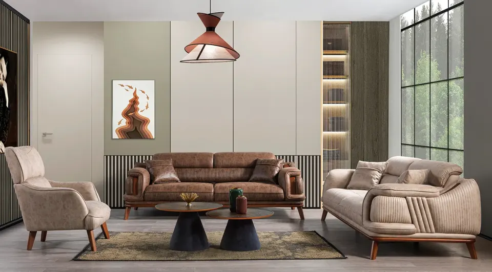 Palace Wooden Leg Sofa Set