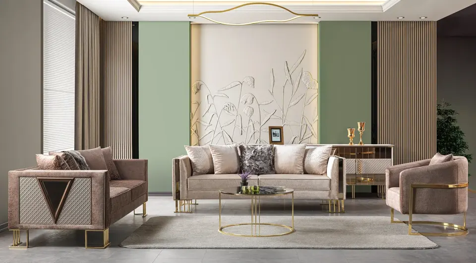 Spring Metal Leg Sofa Set