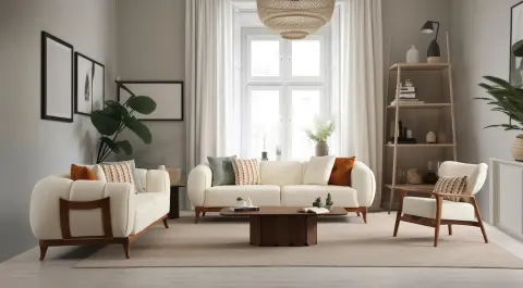 Milas Modern Sofa Set with Wooden Legs