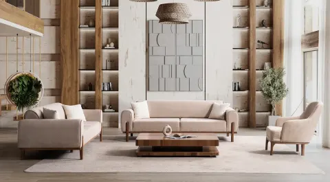 Luna Wooden Leg Sofa Set