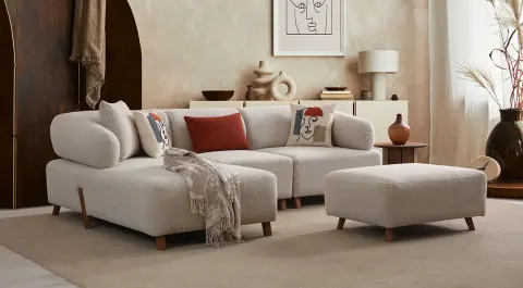 Ilyora Wooden Leg Mini Corner Sofa Set