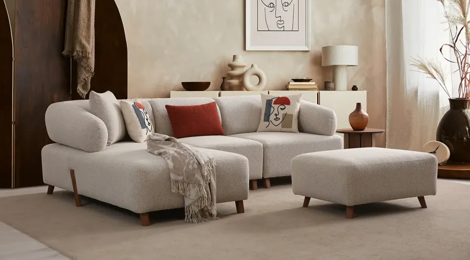 Ilyora Wooden Leg Mini Corner Sofa Set