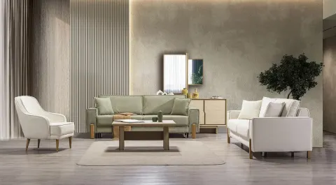 İpek Bed, Storage Box, Wooden Leg Sofa Set