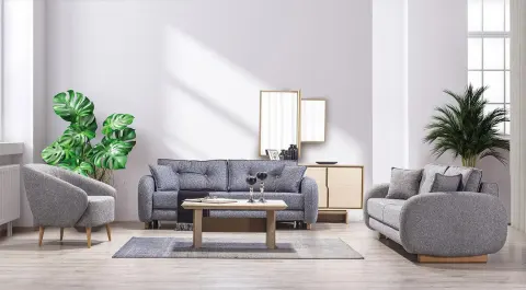 Zeynep Sofa Set with Bed and Storage and Wooden Legs