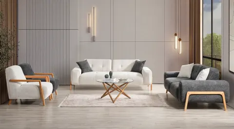 Rolex Sofa Set with Wooden Legs and Bed
