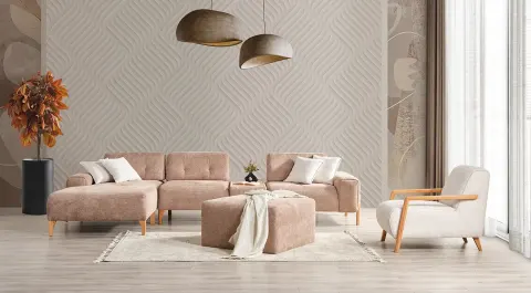 Rolex Corner Sofa Set with Wooden Legs and Bed