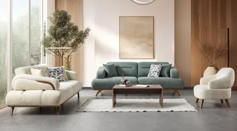 Lion Wooden Leg Sofa Set