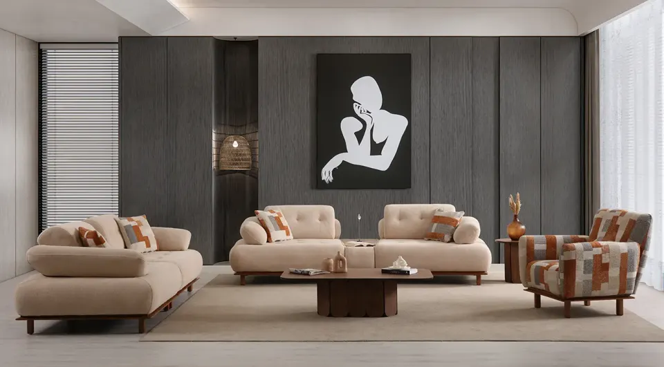 Lois Wooden Leg Modern Sofa Set