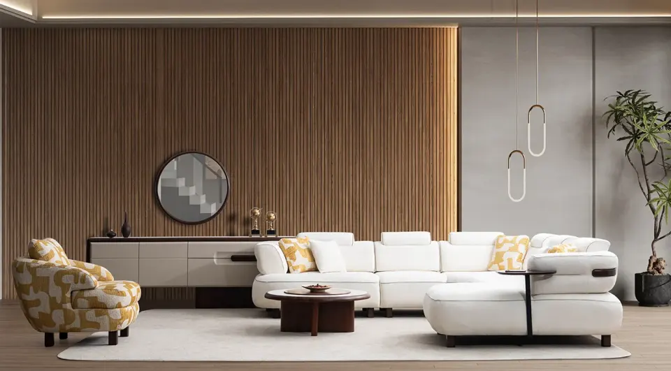 Mahfel Modern Corner Sofa Set with Bed