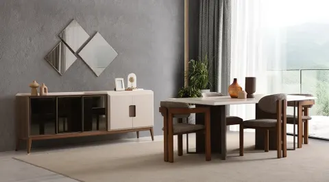 Tetra Modern Dining Room Set with Wooden Legs