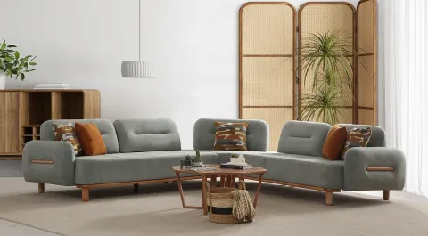 Prada Corner Sofa Set with Wooden Legs and Convertible Bed