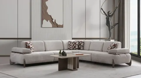 Rocco Wooden Leg Corner Sofa Bed Set