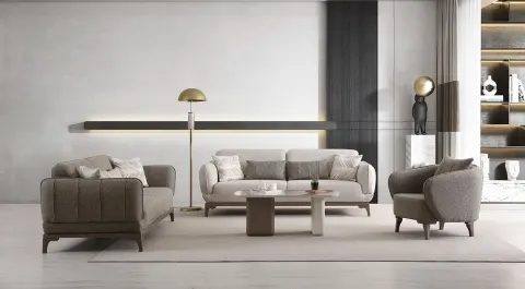 Olimpos Wooden Leg Sofa Bed Set