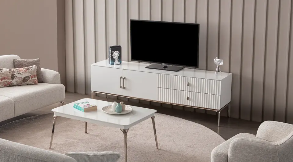 Modern TV Unit with Bronze Metal Legs