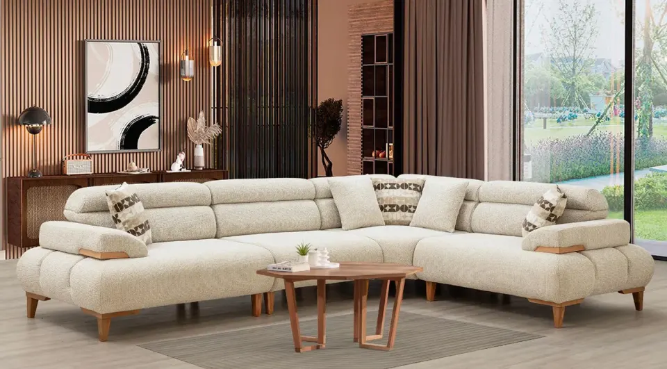 Hayal Wooden Leg Corner Sofa Set