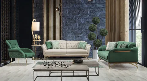 Zena  Gold Metal Leg Sofa Set