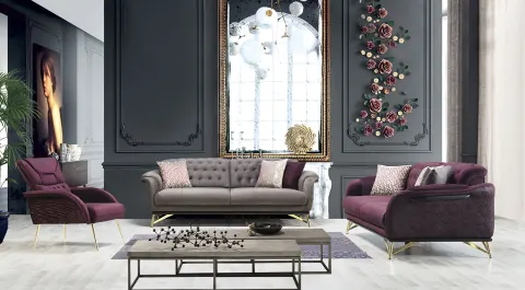Zena  Gold Metal Leg Sofa Set 2