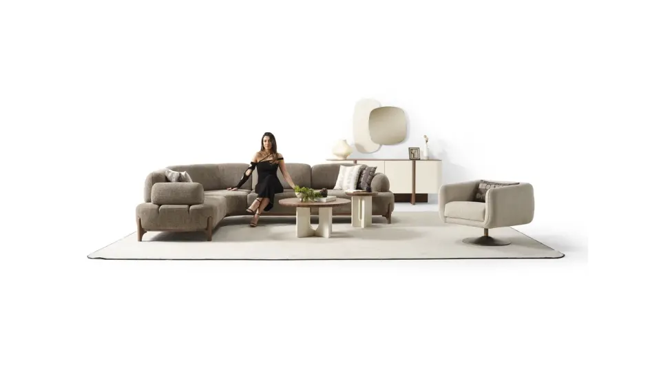 Ahuse Walnut Corner Sofa Set